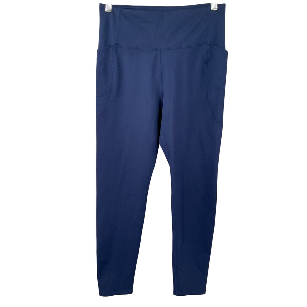 Freely Womens Navy Blue High Waisted Activewear‎ Leggings Pockets Sz L Workout